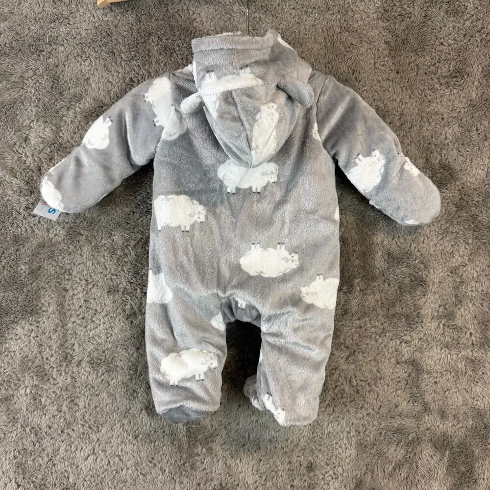 NWT Carters Plush Baby Bunting Snowsuit Warm Gray Cloud Print Boy Girl Newborn